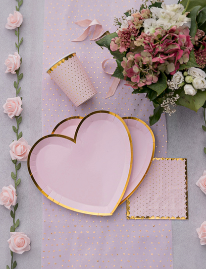 Assiettes carton cœur rose et or 22,5 x 20 cm