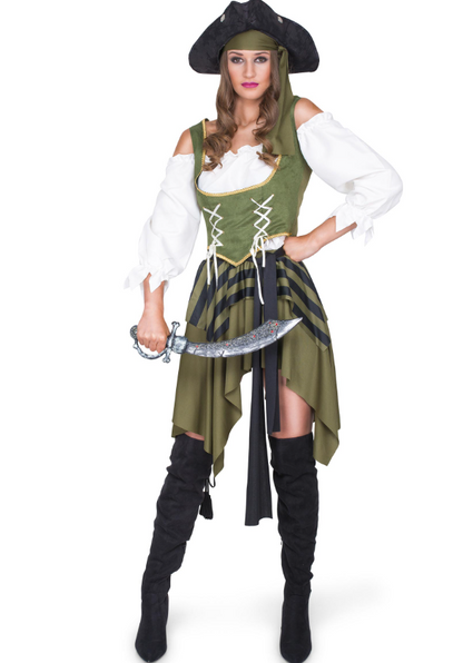Déguisement Pirate flibustière vert femme