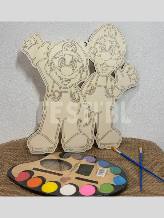 Mario et Luigi en bois a dessiner pour enfants