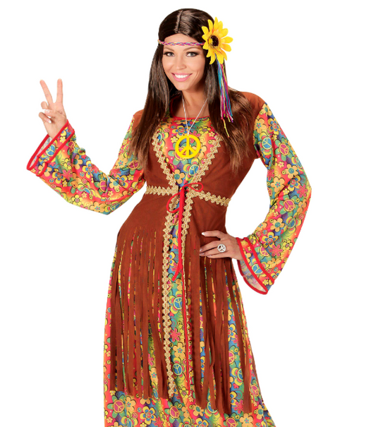 Déguisement robe longue hippie à franges femme