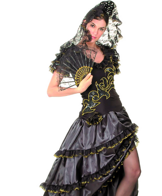 Déguisement danseuse de flamenco femme noir et doré