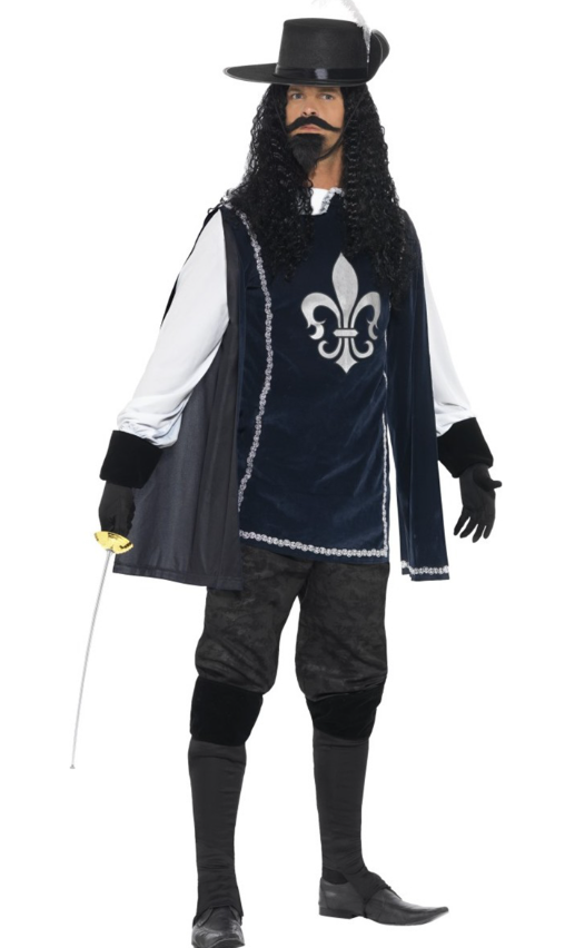 Déguisement mousquetaire bleu marine homme